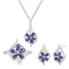 Lab Created Blue & White Sapphire Flower Earring, Pendant & Ring Set In Sterling Silver