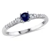 Lab Created Blue & White Sapphire & Diamond Ring In Sterling Silver