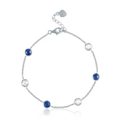 Lab Created Blue & White Sapphire Adjustable Bracelet In Sterling Silver