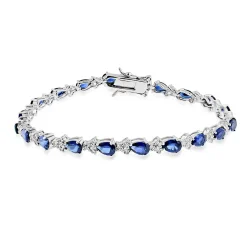 Lab Created Blue & White Sapphire Bracelet In Sterling Silver