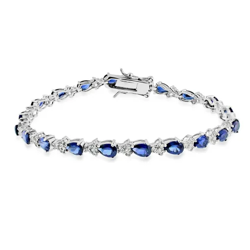 Lab Created Blue & White Sapphire Bracelet In Sterling Silver