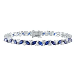 Lab Created Blue & White Sapphire Bracelet In Sterling Silver