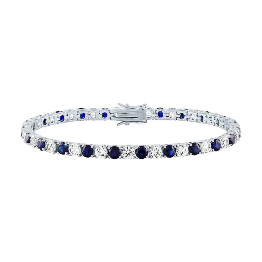 Lab Created Blue & White Sapphire Bracelet In Sterling Silver