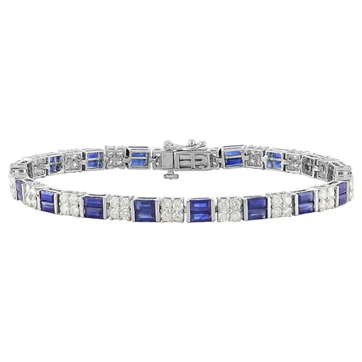 Lab Created Blue & White Sapphire Bracelet In Sterling Silver