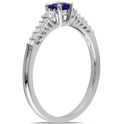 Lab Created Blue & White Sapphire & Diamond Ring In Sterling Silver