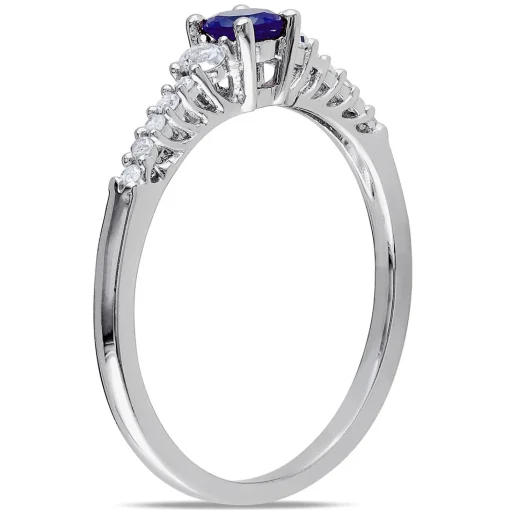 Lab Created Blue & White Sapphire & Diamond Ring In Sterling Silver