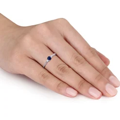 Lab Created Blue & White Sapphire & Diamond Ring In Sterling Silver