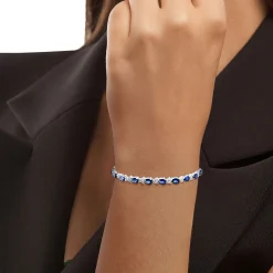 Lab Created Blue & White Sapphire Bracelet In Sterling Silver