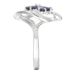 Lab Created Blue & White Sapphire Flower Earring, Pendant & Ring Set In Sterling Silver