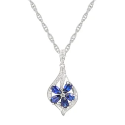 Lab Created Blue & White Sapphire Flower Earring, Pendant & Ring Set In Sterling Silver