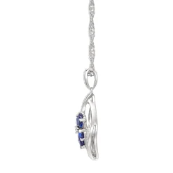 Lab Created Blue & White Sapphire Flower Earring, Pendant & Ring Set In Sterling Silver