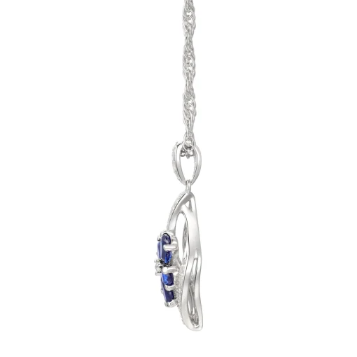 Lab Created Blue & White Sapphire Flower Earring, Pendant & Ring Set In Sterling Silver
