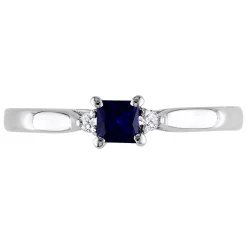 Lab Created Blue Sapphire & Diamond Ring In Sterling Silver