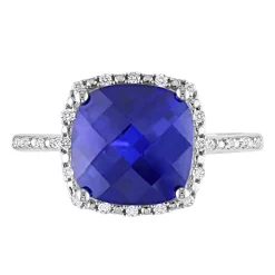 Lab Created Blue Sapphire & 1/10 Ct. Tw. Diamond Ring In Sterling Silver