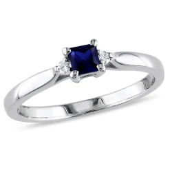 Lab Created Blue Sapphire & Diamond Ring In Sterling Silver