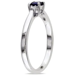 Lab Created Blue Sapphire & Diamond Ring In Sterling Silver