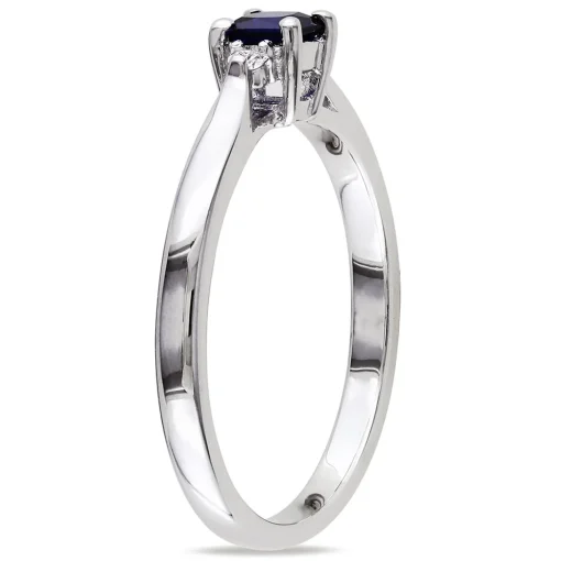 Lab Created Blue Sapphire & Diamond Ring In Sterling Silver