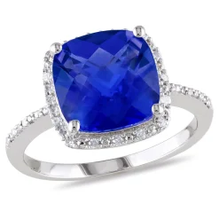 Lab Created Blue Sapphire & 1/10 Ct. Tw. Diamond Ring In Sterling Silver
