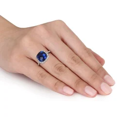 Lab Created Blue Sapphire & 1/10 Ct. Tw. Diamond Ring In Sterling Silver