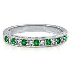 Lab Created Emerald & White Sapphire Stack Ring In Sterling Silver