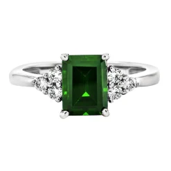 Lab Created Emerald & White Sapphire Ring In Sterling Silver