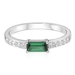 Lab Created Emerald & White Sapphire Stack Ring In Sterling Silver
