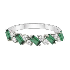 Lab Created Emerald & White Sapphire Stack Ring In Sterling Silver