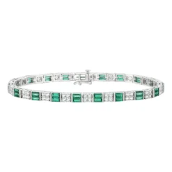 Lab Created Emerald & White Sapphire Bracelet In Sterling Silver