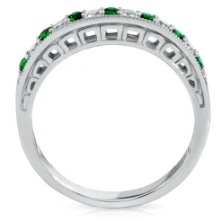 Lab Created Emerald & White Sapphire Stack Ring In Sterling Silver