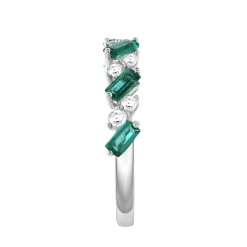 Lab Created Emerald & White Sapphire Stack Ring In Sterling Silver
