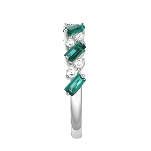 Lab Created Emerald & White Sapphire Stack Ring In Sterling Silver