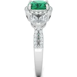Lab Created Emerald Ring With Lab Created White Sapphires In Sterling Silver