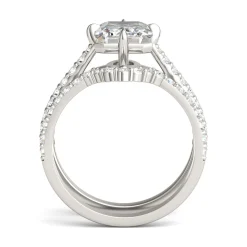 Lab Created Moissanite Emerald-Cut Engagement Ring Set In 14K White Gold