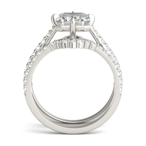 Lab Created Moissanite Emerald-Cut Engagement Ring Set In 14K White Gold