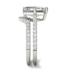 Lab Created Moissanite Emerald-Cut Engagement Ring Set In 14K White Gold