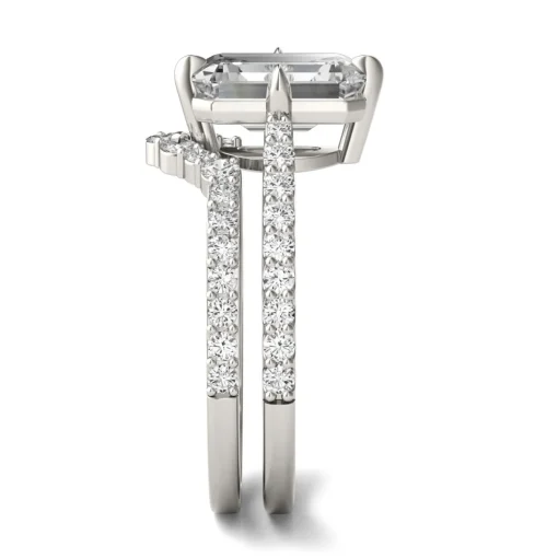 Lab Created Moissanite Emerald-Cut Engagement Ring Set In 14K White Gold