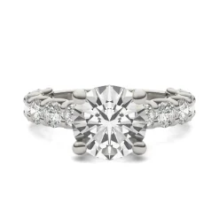 Lab Created Moissanite Engagement Ring In 14K White Gold
