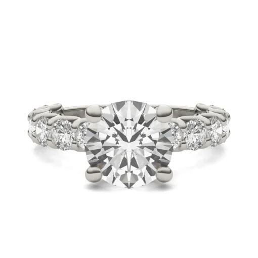 Lab Created Moissanite Engagement Ring In 14K White Gold