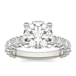 Lab Created Moissanite Engagement Ring In 14K White Gold