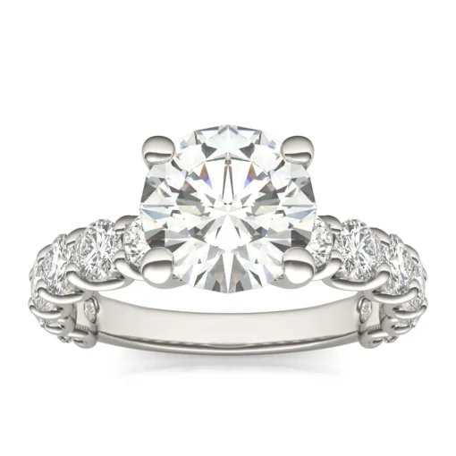 Lab Created Moissanite Engagement Ring In 14K White Gold