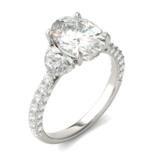 Lab Created Moissanite Oval-Shaped Engagement Ring In 14K White Gold