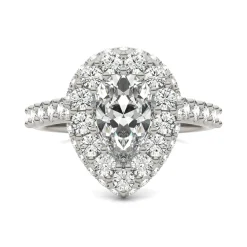 Lab Created Moissanite Pear-Shaped Halo Ring In 14K White And Rose Gold