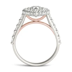 Lab Created Moissanite Pear-Shaped Halo Ring In 14K White And Rose Gold
