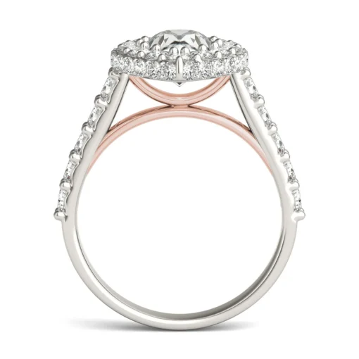Lab Created Moissanite Pear-Shaped Halo Ring In 14K White And Rose Gold