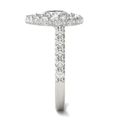 Lab Created Moissanite Pear-Shaped Halo Ring In 14K White And Rose Gold