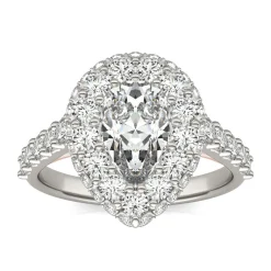 Lab Created Moissanite Pear-Shaped Halo Ring In 14K White And Rose Gold