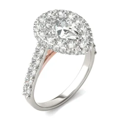 Lab Created Moissanite Pear-Shaped Halo Ring In 14K White And Rose Gold