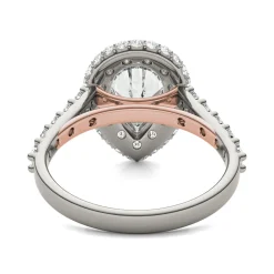 Lab Created Moissanite Pear-Shaped Halo Ring In 14K White And Rose Gold