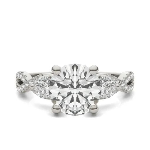 Lab Created Moissanite Twist-Shank Multi-Stone Engagement Ring In 14K White Gold