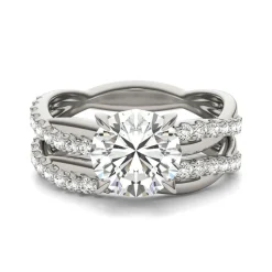 Lab Created Moissanite Twist Engagement Ring Set In 14K White Gold